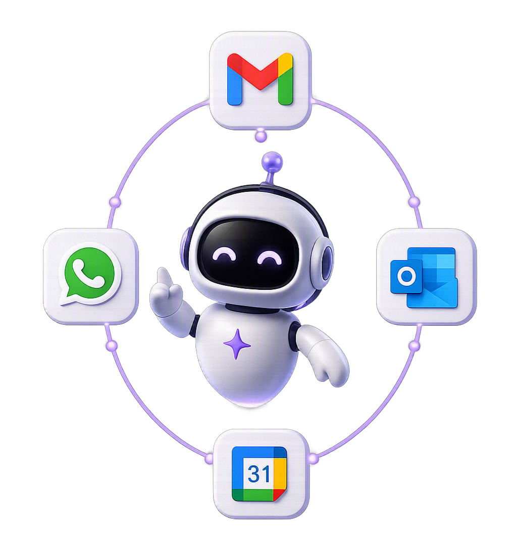Agente de IA do CollaborAI conectado a WhatsApp, Gmail, Outlook e Google Calendar