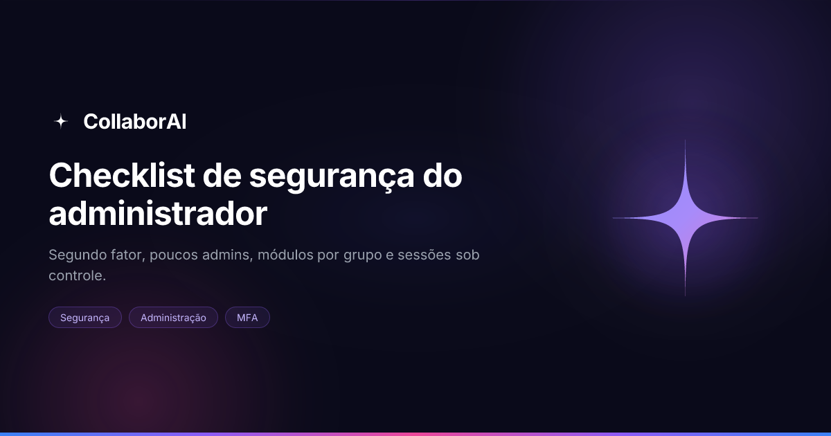 Painel de administração com uma lista de verificação de segurança marcada item a item