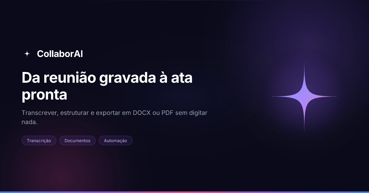 Fluxo de gravação de reunião virando transcrição e ata formatada