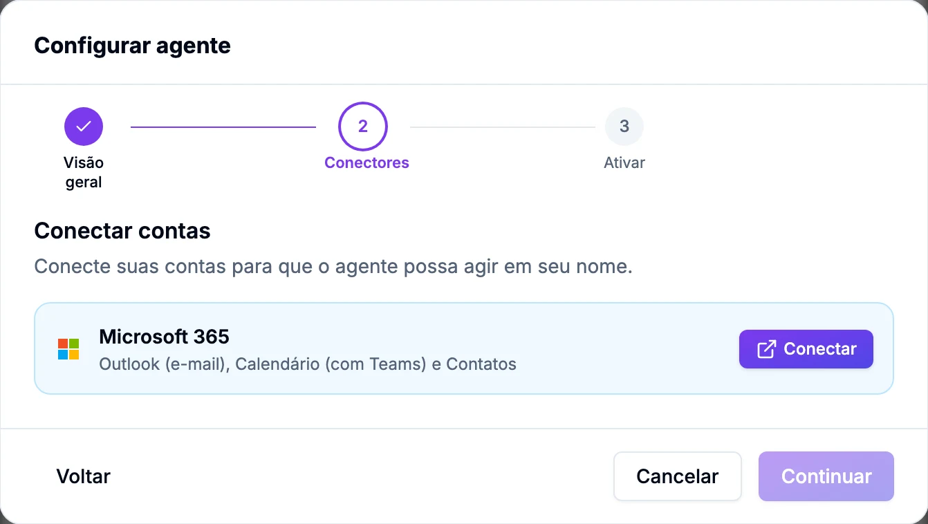 Etapa Conectar contas do assistente de configuração do Bill, com o Microsoft 365 e o botão Conectar
