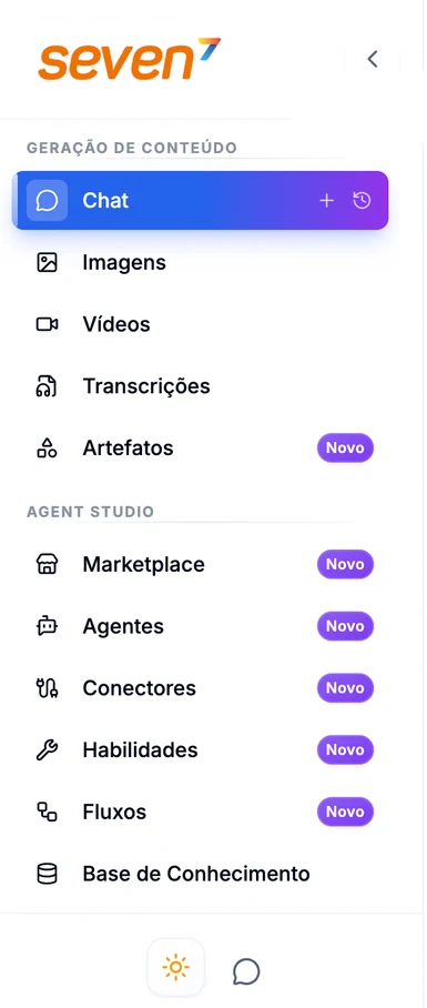 Barra lateral do CollaborAI com o logotipo de uma empresa cliente no topo, acima dos módulos Chat, Imagens, Vídeos e Agentes